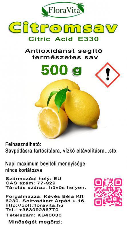 Citromsav monohidrát. Étkezési minőség 500 g