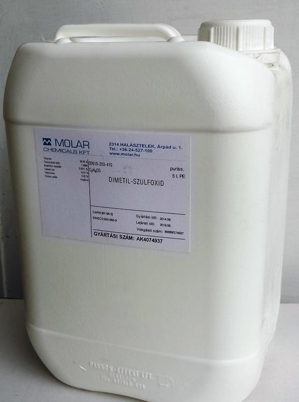 DMSO Dimetil-szulfoxid 5 literes ár/liter minimum rendelés 5 literes kanna, és ennek többszöröse.