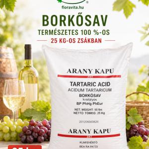 Borkősav természetes 100 %-os 25 kg-os zsákban.