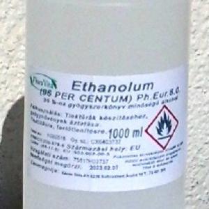 Gyógyszertári alkohol etanol 1000 ml tiszta szesz  96 %-os gyógyszerkönyvi minőségű.