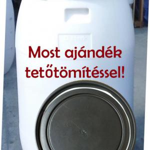 Műanyag hordó 220 l-es fehér ballon bilincses. Most tetőtömítéssel.