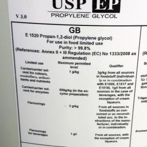 Propilén-glikol Gyógyszerkönyvi minőség. 1000 kg-os, 1 IBC a minimum rendelés.  Házhozszállítás, tartály belföldre ingyenes.