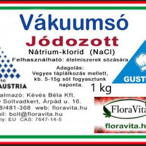Vákuumsó jódozott konyhasó 1 kg-os 99,6 %-os NaCl. Tiszta só, + jód, + tapadásgátló.