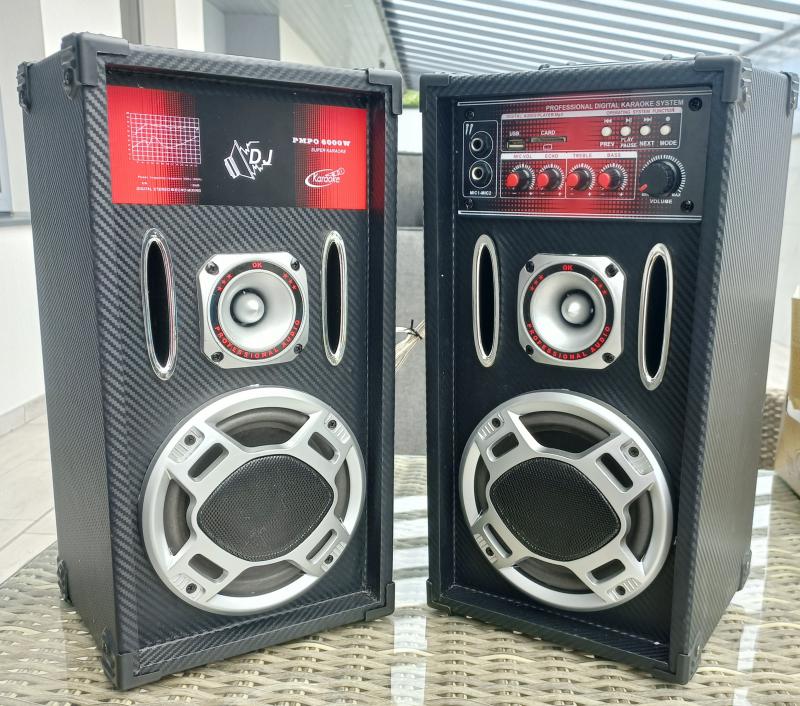 Hangfal pár FM rádió beépített USB/SD/MMC MP3 lejátszóval RED SOUND hangfalpár. Hangszóró.
