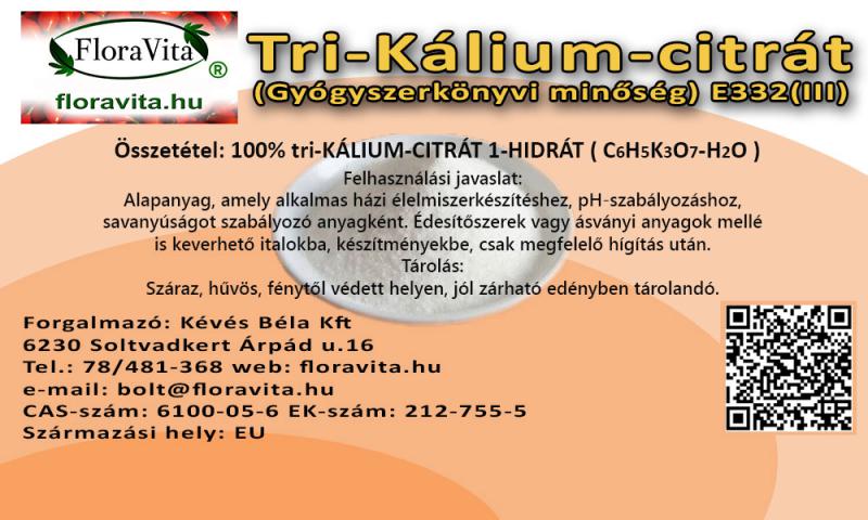 Kálium-citrát 1-hidrát kg-os. Élelmiszeripari tri Kálium-citrát