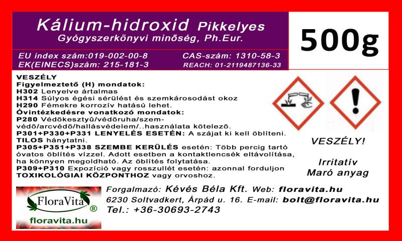 Kálium-hidroxid 500g, gyógyszerkönyvi pikkelyes KOH min. 90% /Lúgkő/