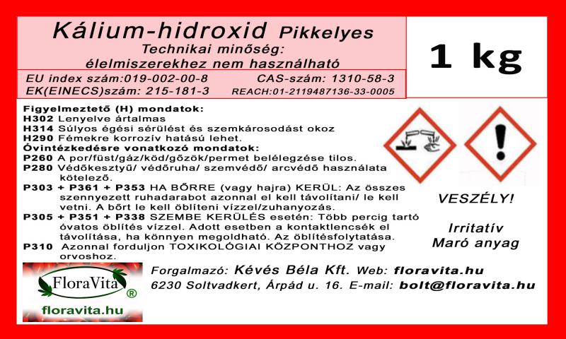 Kálium-hidroxid pikkelyes 1 kg min. 90%-os.