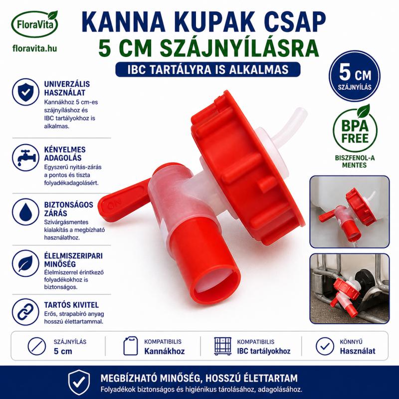 Kanna  csap, 5 cm szájnyílásra, IBC tartályra is. 55 gramm.