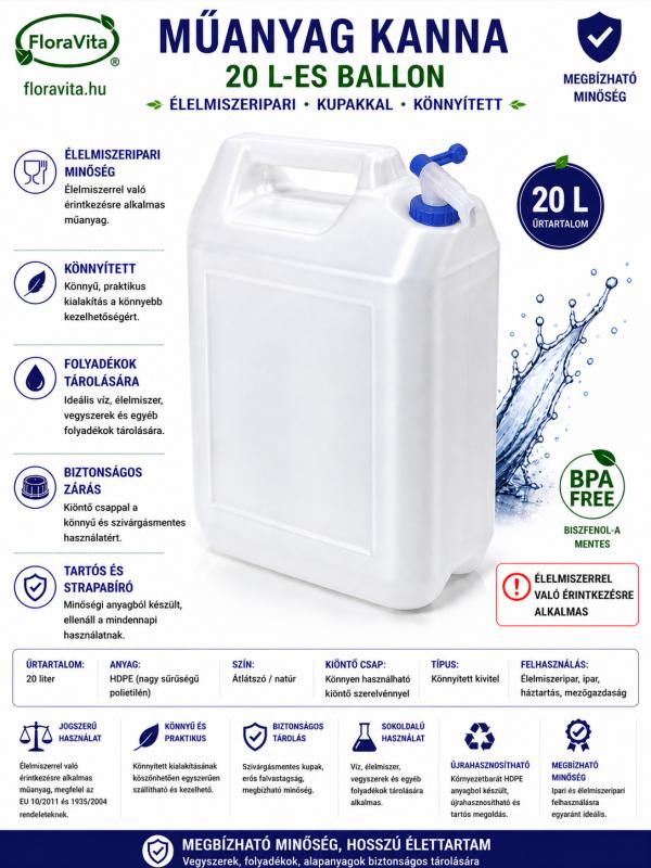 Kanna csappal 20 literes. 830 gramm, + 1 db kupak 10 gramm, + csap 40g.