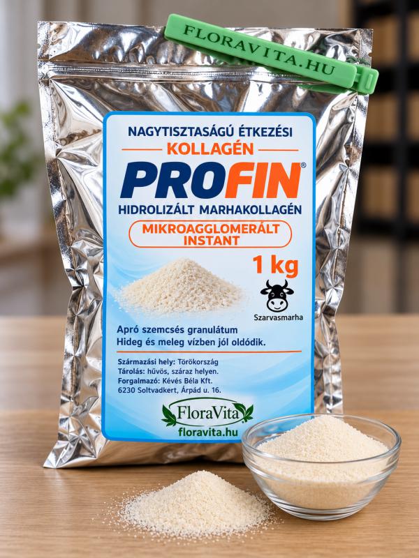 Kollagén 1 kg „PROFIN” hidrolizált marhakollagén. Alutaskban AGGLOMERÁLT (INSTANT)
