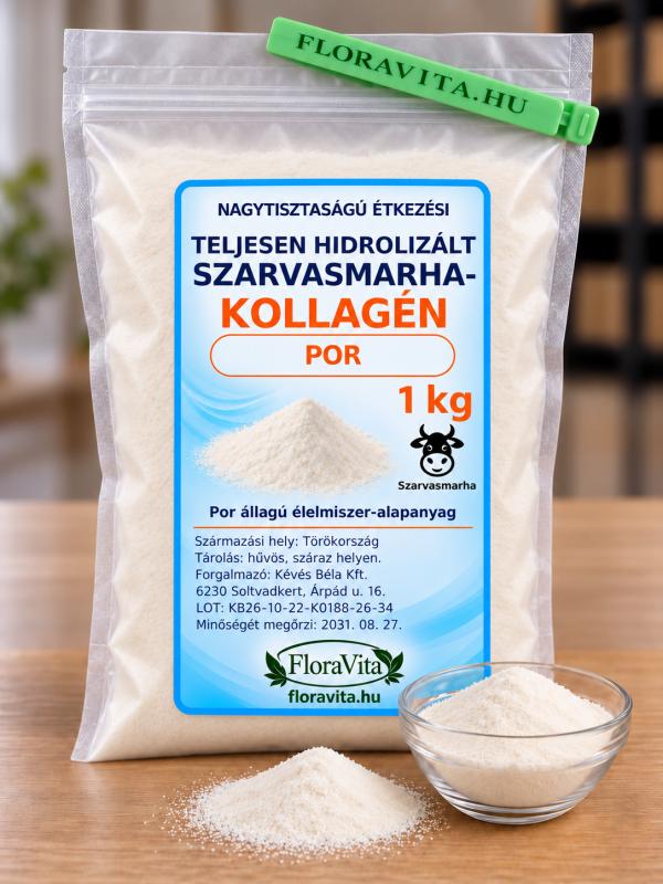 Kollagén 1 kg teljes hidrolizált szarvasmarha kollagén. Átlátszó taskban.