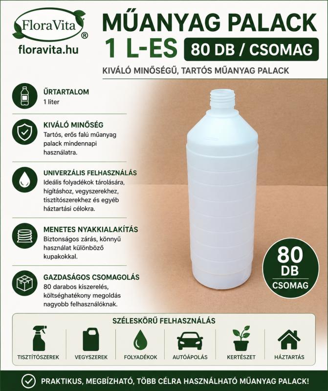 Műanyag Palack ADR 1L-es, 80db / csomag, ár/db. 55 gramm / db.