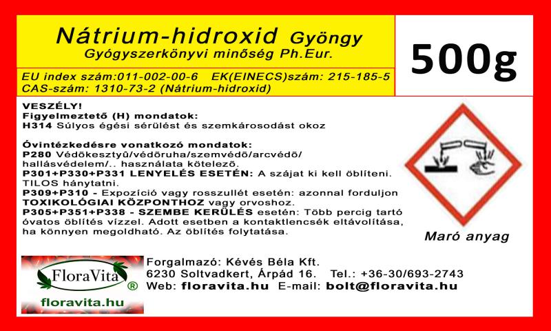 Nátrium-hidroxid 500g, gyógyszerkönyvi mikrogyöngy NaOH  min. 98% /Lúgkő/