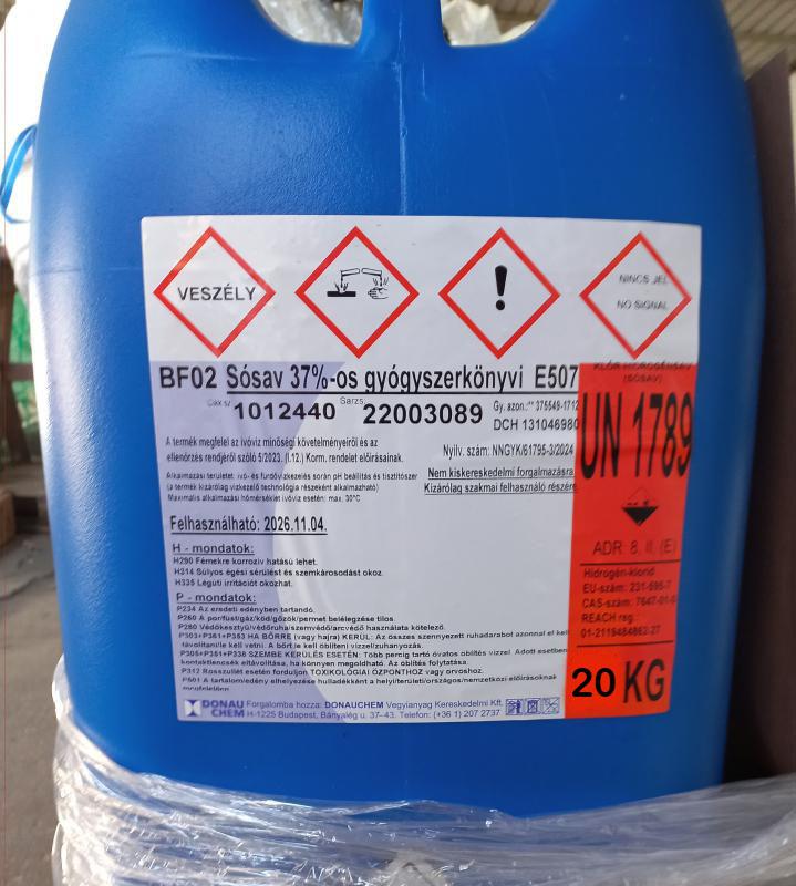 Sósav 37%-os 5 kg-os Gyógyszerkönyvi minőség