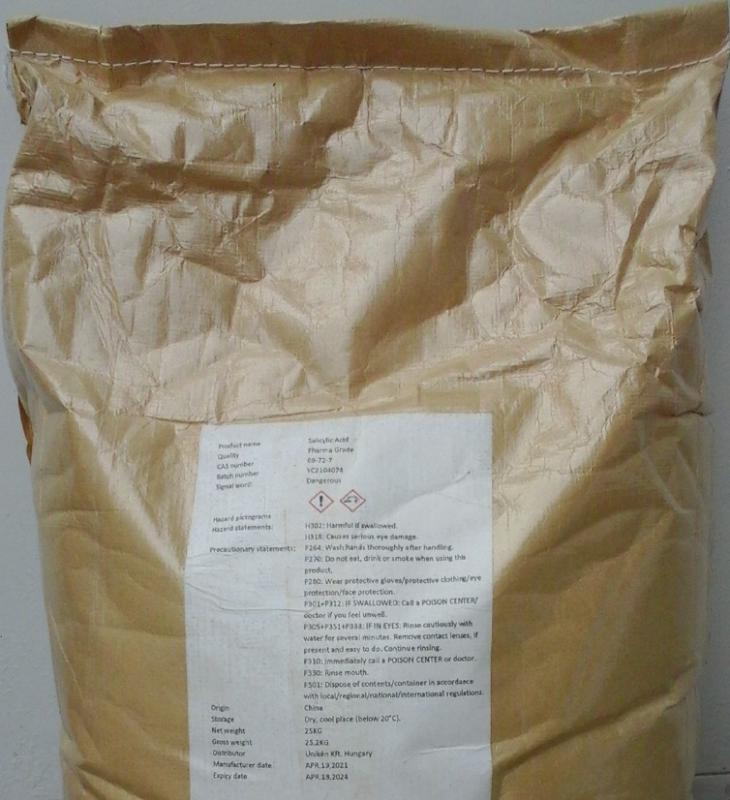 Szalicil szalicilsav 25 kg-os zsákban ömlesztve ár/1kg