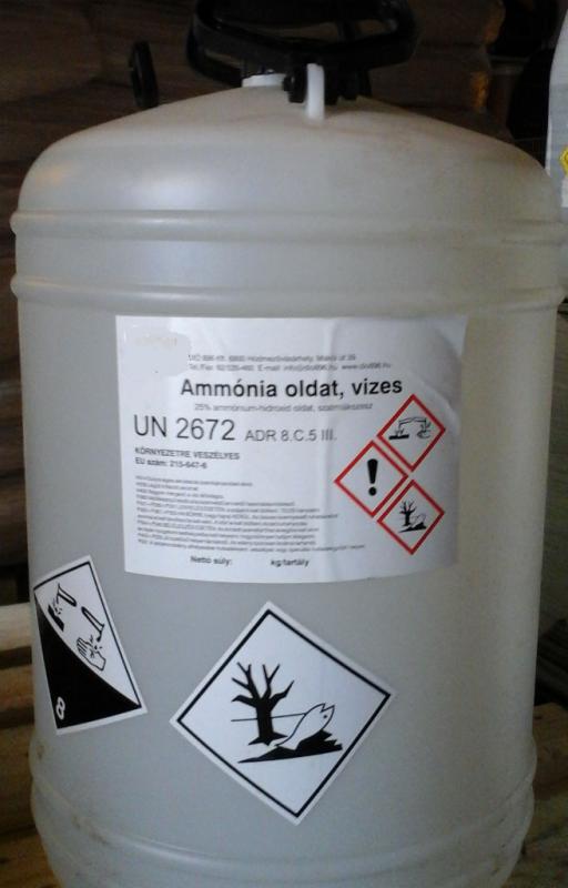 Szalmiákszesz 25 %-os ammónium-hidroxid 20 liter Ár/1 liter