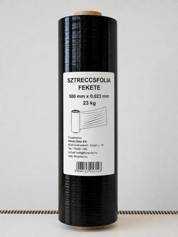 SZTRECCSFÓLIA FEKETE 500/0,023  (ár/db). 2,4 kg
