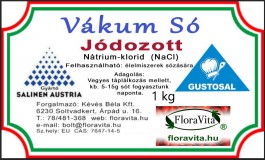 99,6 %-os NaCl. Vákuumsó jódozott konyhasó 1 kg-os Tiszta só, + jód, + tapadásgátló.