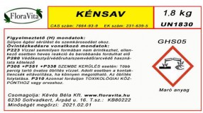 Kénsav 96 %-os gyógyszerkönyvi élelmiszeripari minőség. 1 liter 1,8 kg-os (ár/db)