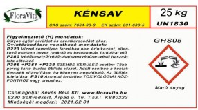 Kénsav 96 %-os gyógyszerkönyvi élelmiszeripari minőség. 25 kg-os kanna.