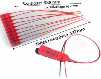 Plomba. Fémbetétes biztonsági sorszámozott, vonalkóddal. 38 cm, szálhossz. Piros szín.