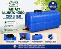 Tartály műanyag hordó 280 liter kék/zöld szín, szögletes csappal, tömlővéggel.