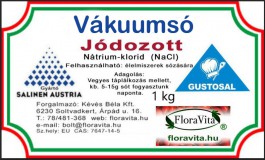 Vákuumsó jódozott konyhasó 1 kg-os 99,6 %-os NaCl. Tiszta só, + jód, + tapadásgátló.