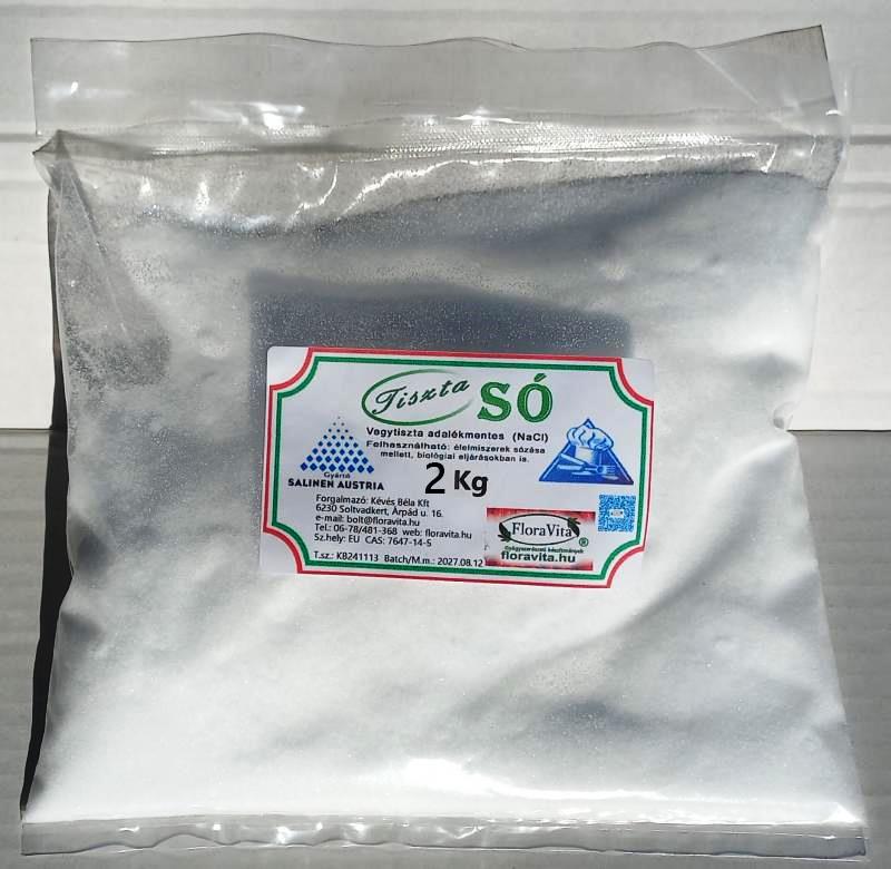 Tiszta só NaCl 2 kg vegytiszta étkezési konyhasó. Tiszta Nátrium-Klorid. Vákuumsó. Salinen adalékmentes asztali só.