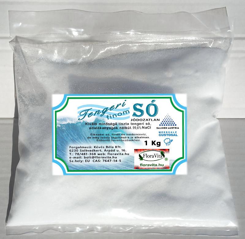 Tiszta só. Tengeri só finom párolt só,  99,6 % NaCl 1 kg-os. Vákuumsó Salinen asztali só.