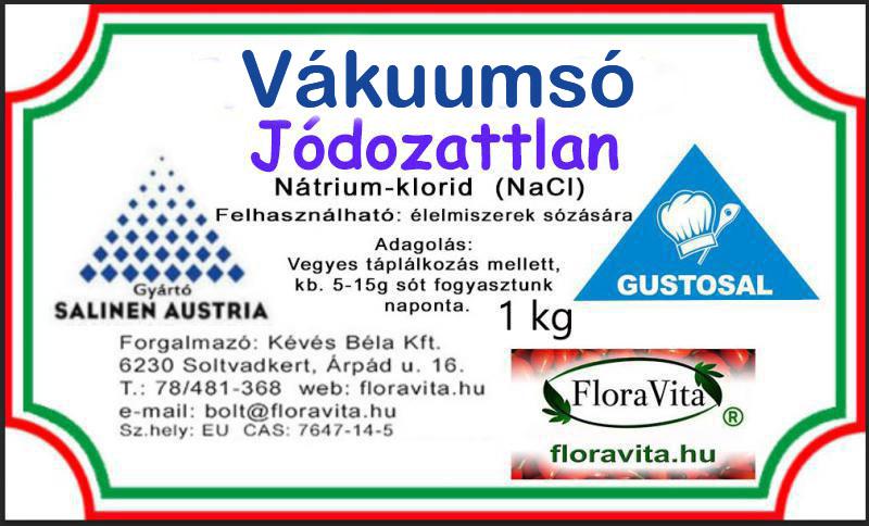 Vákuumsó jódozatlan konyhasó 1 kg-os 99,6 %-os NaCl. Tiszta só,  + tapadásgátló.