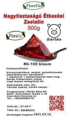 Zselatin sertés FloraGél 100 bloom 500 g Nagy tisztaságú étkezési. Hidrolízált kollagén