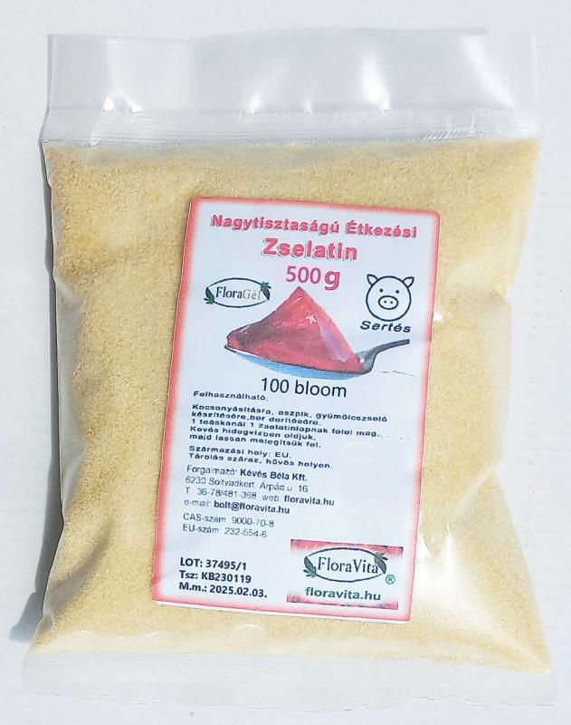 Zselatin sertés FloraGél 100 bloom 500 g Nagy tisztaságú étkezési. Részben hidrolizált kollagén