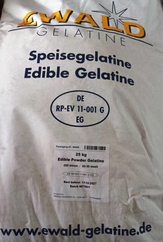 Zselatin SERTÉS FloraGél 200 bloom 25 kg zsák. Nagy tisztaságú étkezési. Hidrolizált kollagén