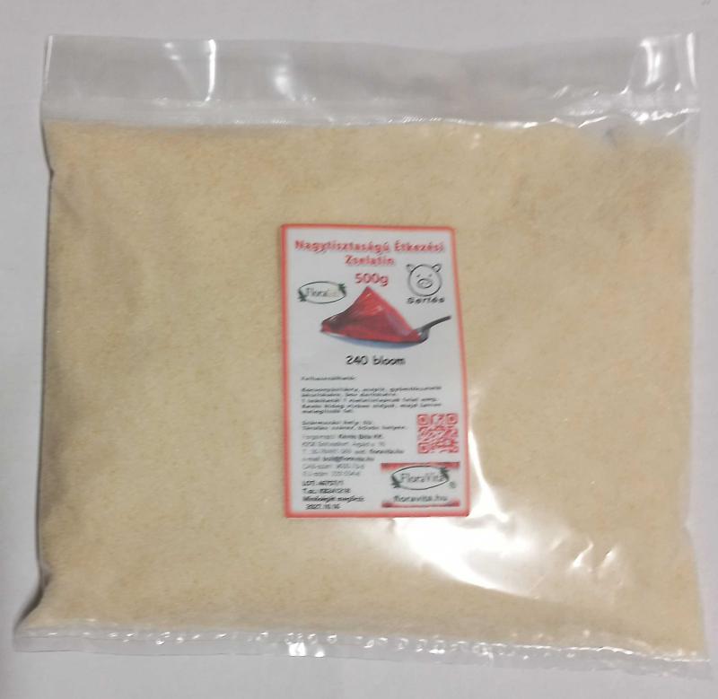 Zselatin sertés FloraGél 240 bloom 500g Nagy tisztaságú étkezési. Részben hidrolizált kollagén