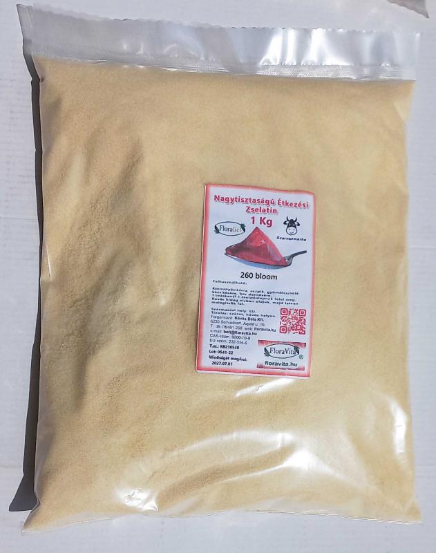 Zselatin Szarvasmarha 260-270 bloom 1kg Nagy tisztaságú étkezési. Részben hidrolizált kollagén