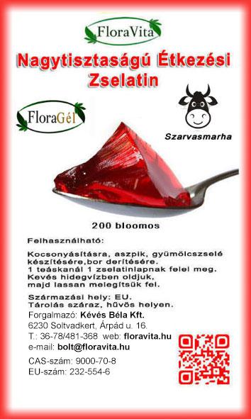 Zselatin  Szarvasmarha FloraGél 200 bloom 200 g Nagy tisztaságú étkezési. Részben hidrolizált kollagén
