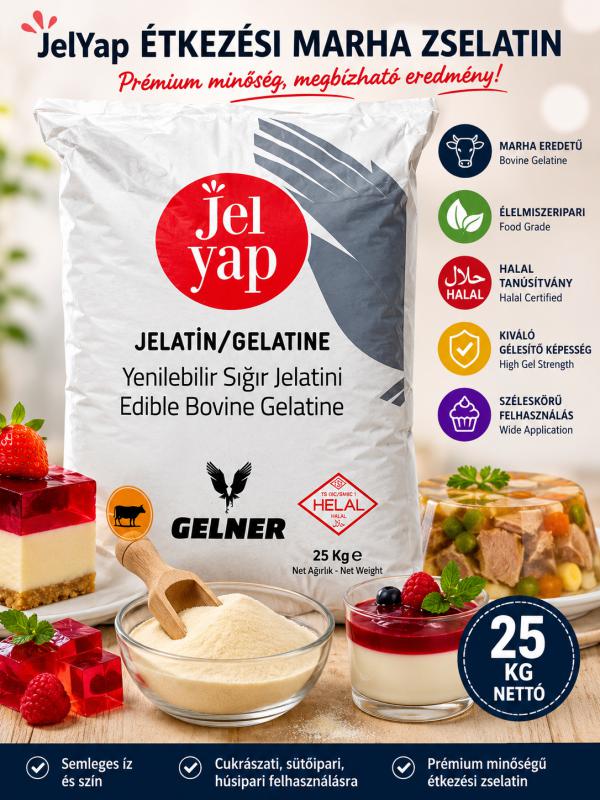 Zselatin Szarvasmarha GELNER FloraGél 200 bloom 25 kg-os zsákban, Részben hidrolizált kollagén