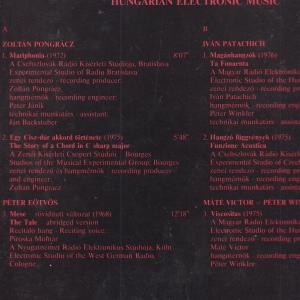 HUNGARIAN ELECTRONIC MUSIC  ( Pongrácz Zoltán, Eötvös Péter, Patachich Iván, Victor Máté-Winkler Péter)