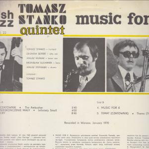 Tomasz Stanko Quintet  --  Music for K  LP ( Polish jazz vol