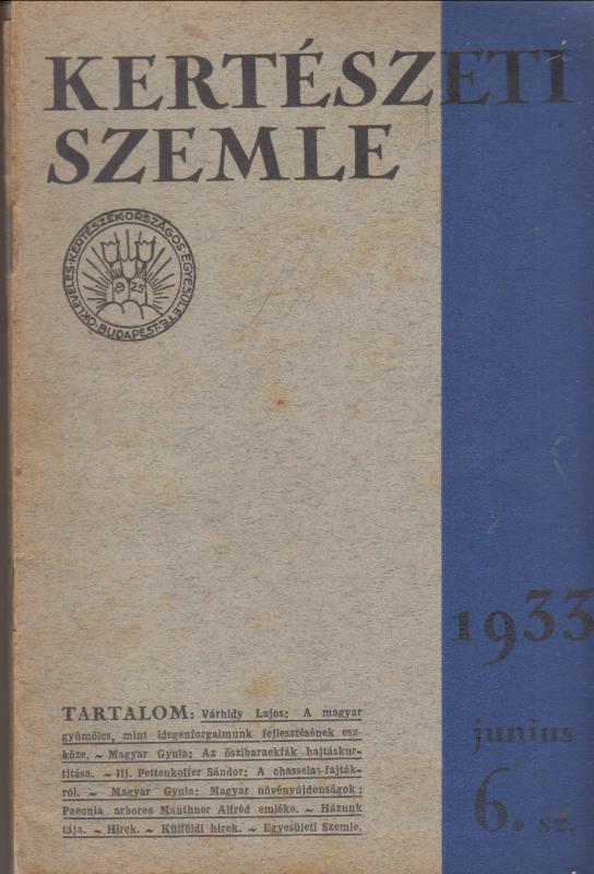 KERTÉSZETI SZEMLE 1933 teljes V. évfolyam lapszámokban