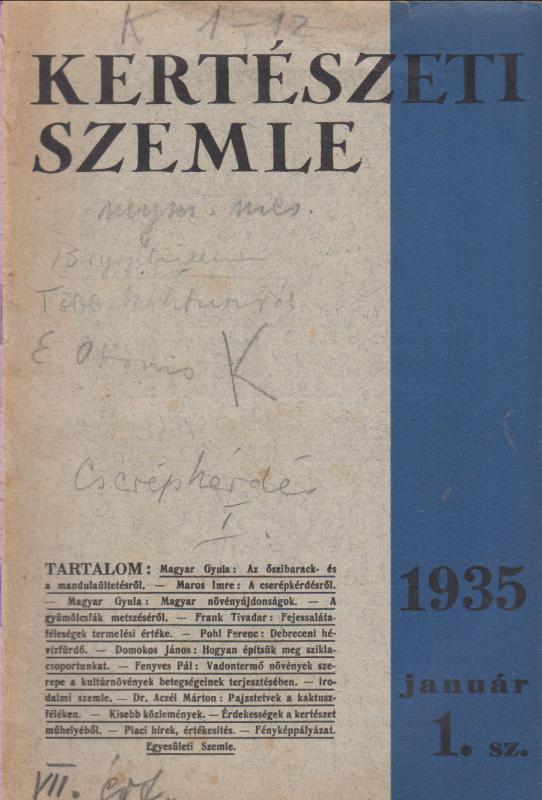 KERTÉSZETI SZEMLE 1935 teljes VII. évfolyam lapszámokban