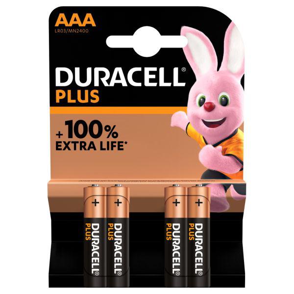 Duracell Plus AAA alkáli elem 100% Extra Life MN2400 LR03 1.5V (4 darabos szett)