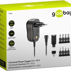 Goobay 53996 univerzális tápegység 3–12 V max. 12 W / 1 A, 8× DC + USB adapterrel