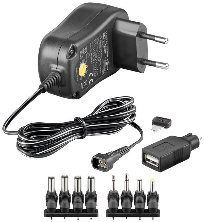 Goobay 53996 univerzális tápegység 3–12 V max. 12 W / 1 A, 8× DC + USB adapterrel