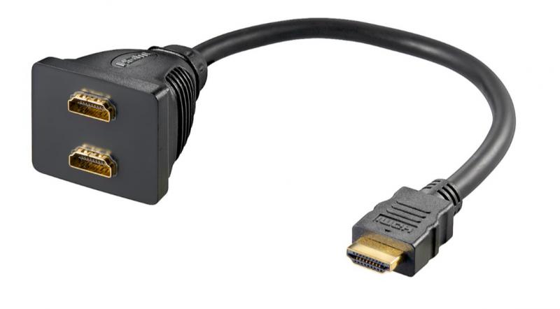HDMI kábel elosztó, 2 anya-1 apa, aranyozott