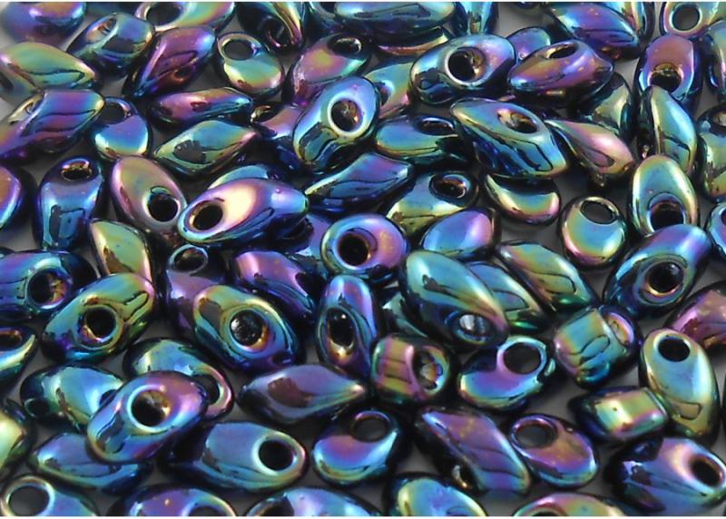 Long magatama Metallic variegated blue iris