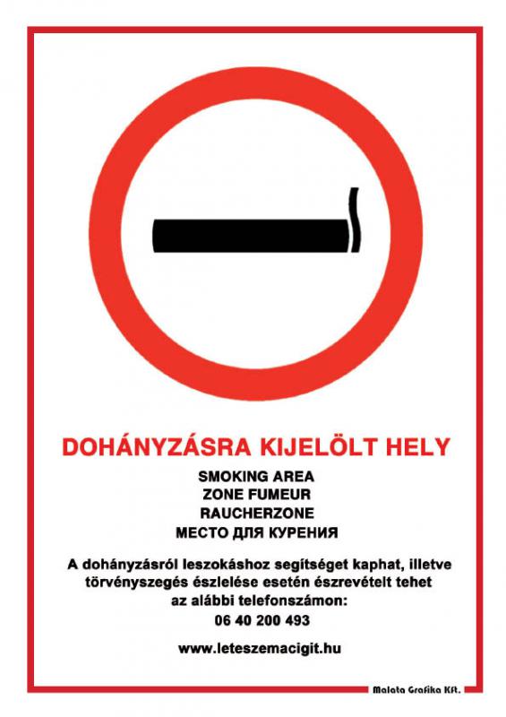 Dohányzásra kijelölt hely - A/4 tábla