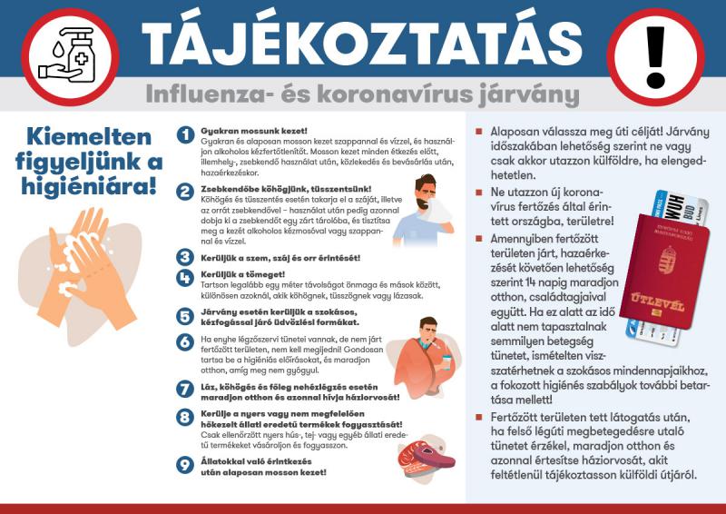Influenza- és koronavírus járvány tájékoztatás! - A/4 tábla
