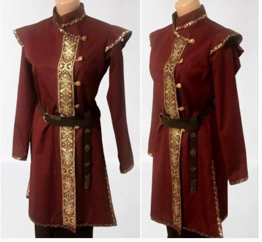 Kaftán Női Oldalt záródó mongol típusú hosszú ujjú bordó-arany