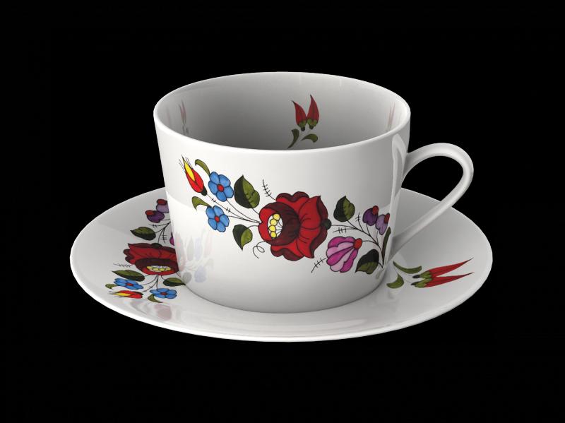 Reggeliző csésze kpl. tányérral új design kalocsai 0,26L. ( teás)